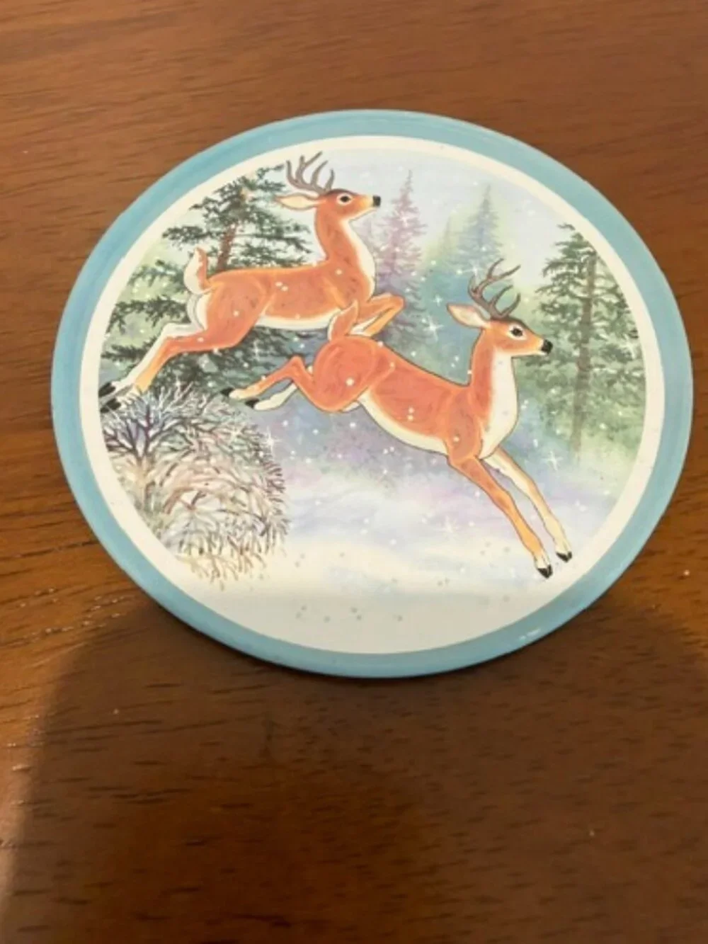 VTG JSNY Cottagecore Winter Deer Coasters 6pc Set With Tin